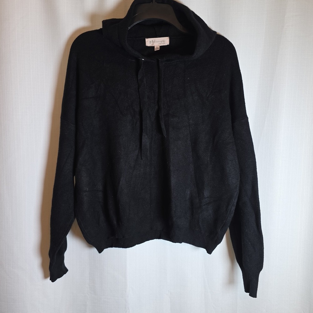 Philosophy Black Knit Hoodie Sweater Women's XL Cozy Pullover Streetwear